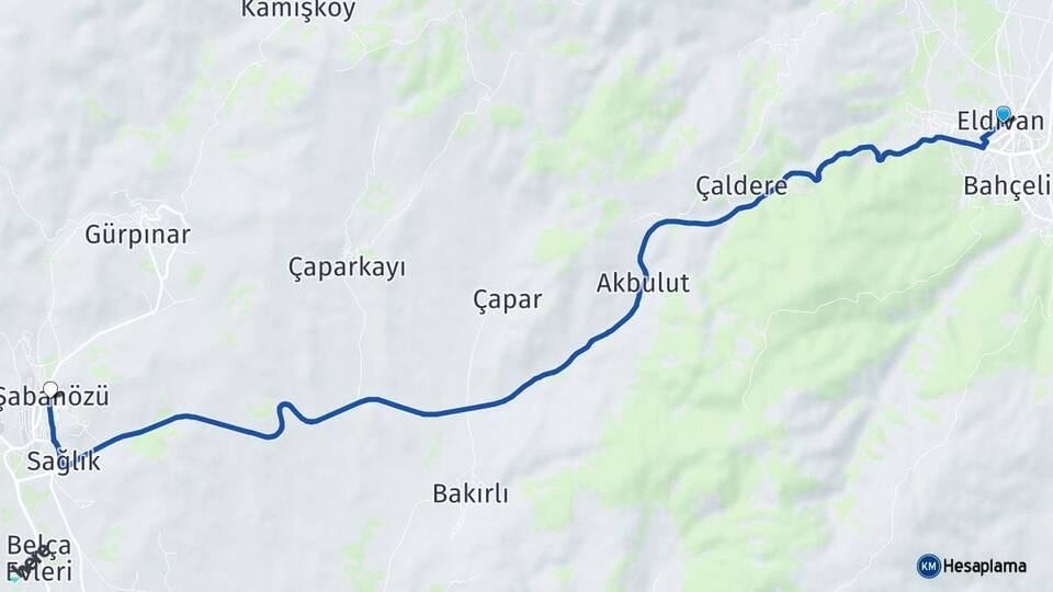 Çankırı Eldivan Şabanözü Arası Kaç Km - Yol Haritası