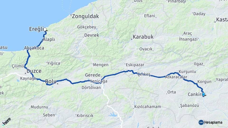 Çankırı Ereğli Zonguldak Arası Kaç Km - Yol Haritası