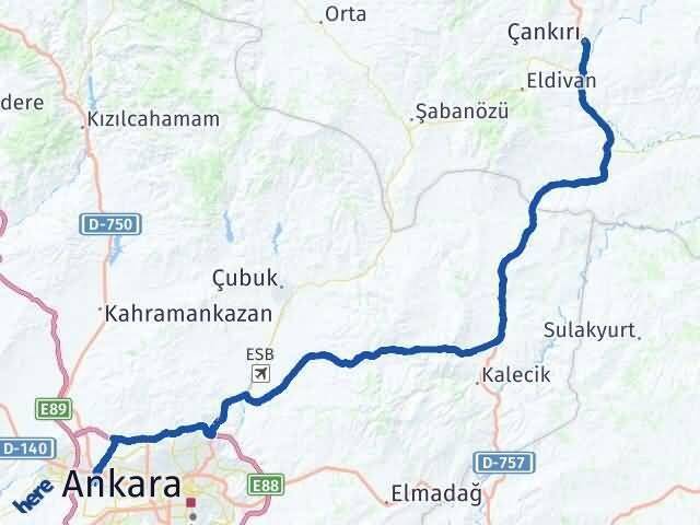 Çankırı Etimesgut Ankara Arası Kaç Km - Yol Haritası
