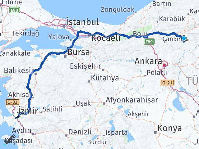 Çankırı Gaziemir İzmir Arası Kaç Km - Yol Haritası