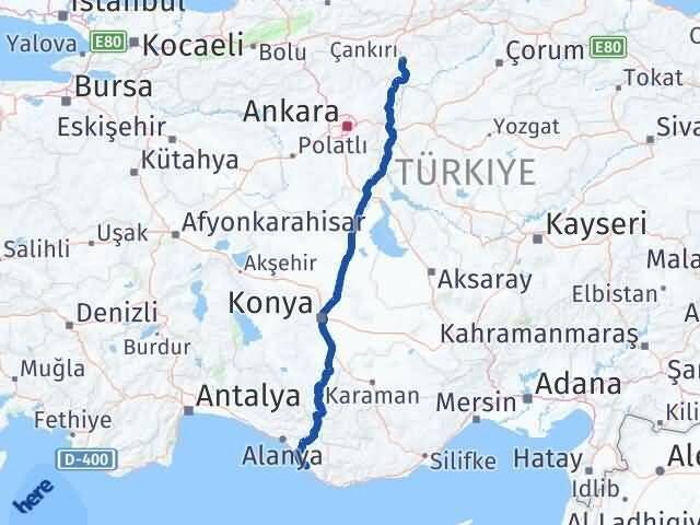 Çankırı Gazipaşa Antalya Arası Kaç Km - Yol Haritası