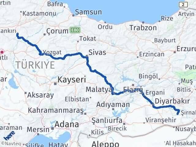 Çankırı Gercüş Batman Arası Kaç Km - Yol Haritası