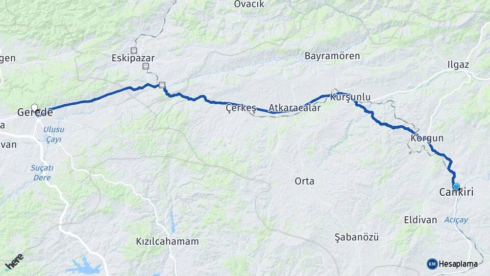 Çankırı Gerede Bolu Arası Kaç Km - Yol Haritası