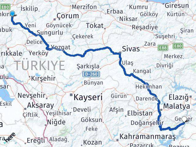 Çankırı Gerger Adıyaman Arası Kaç Km - Yol Haritası