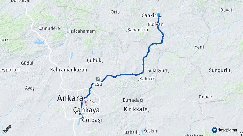 Çankırı Gölbaşı Ankara Arası Kaç Km - Yol Haritası