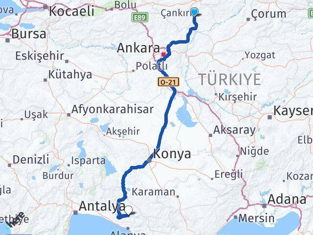Çankırı Gündoğmuş Antalya Arası Kaç Km - Yol Haritası