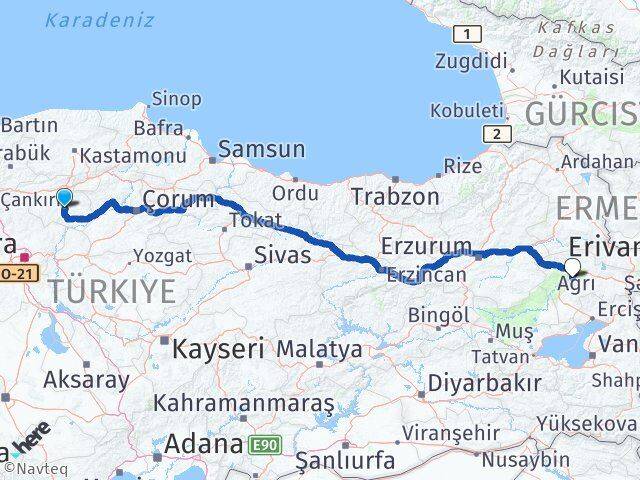 Çankırı Hamur Ağrı Arası Kaç Km - Yol Haritası