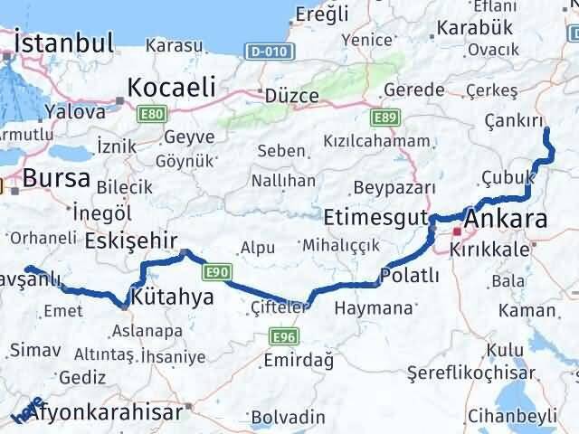 Çankırı Harmancık Bursa Arası Kaç Km - Yol Haritası
