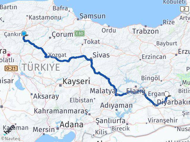 Çankırı Hazro Diyarbakır Arası Kaç Km - Yol Haritası