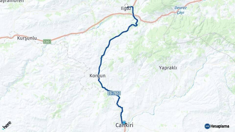 Çankırı Ilgaz Arası Kaç Km - Yol Haritası
