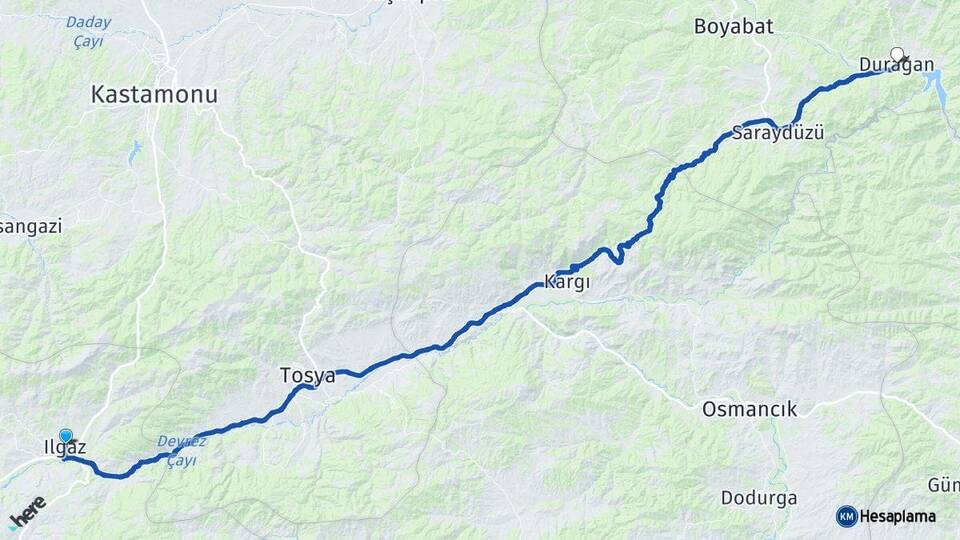 Çankırı Ilgaz Durağan Sinop Arası Kaç Km - Yol Haritası