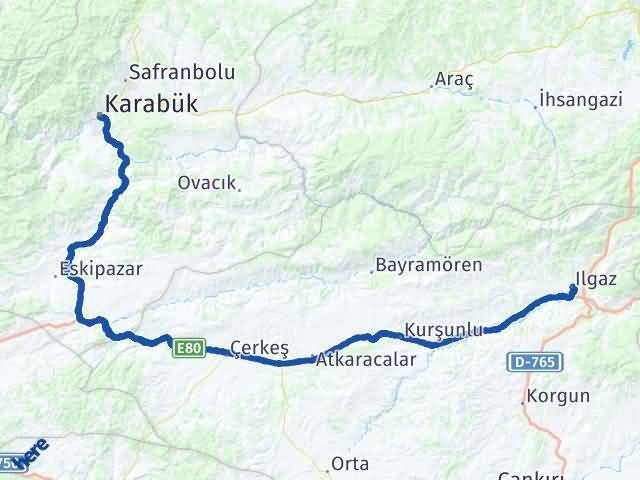 Çankırı Ilgaz Karabük Arası Kaç Km - Yol Haritası