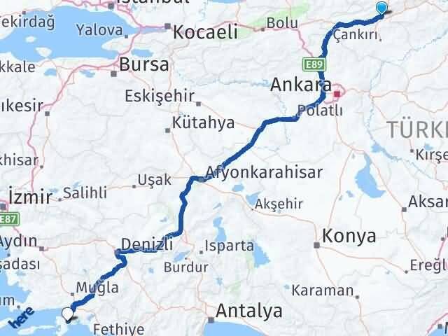 Çankırı Ilgaz Marmaris Muğla Arası Kaç Km - Yol Haritası