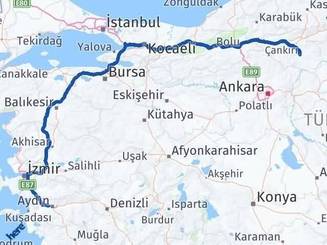 Çankırı İncirliova Aydın Arası Kaç Km - Yol Haritası