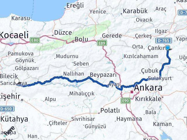 Çankırı İnhisar Bilecik Arası Kaç Km - Yol Haritası
