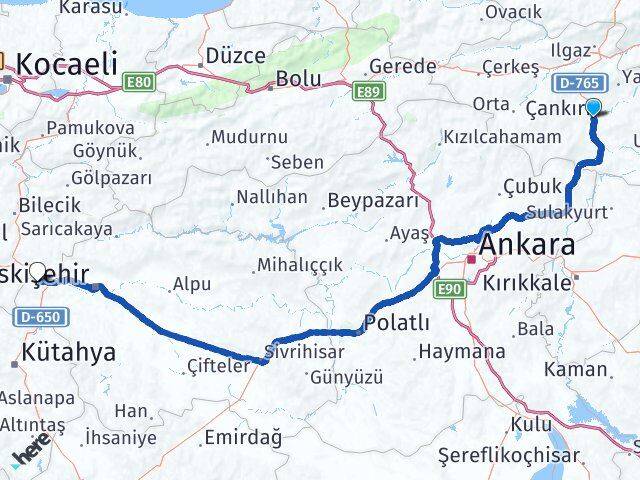 Çankırı İnönü Eskişehir Arası Kaç Km - Yol Haritası