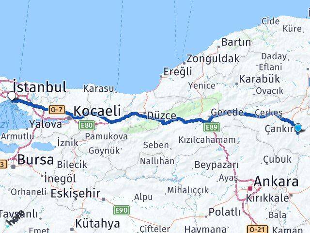 Çankırı Kadıköy İstanbul Arası Kaç Km - Yol Haritası
