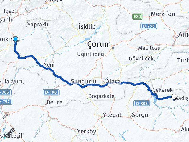Çankırı Kadışehri Yozgat Arası Kaç Km - Yol Haritası