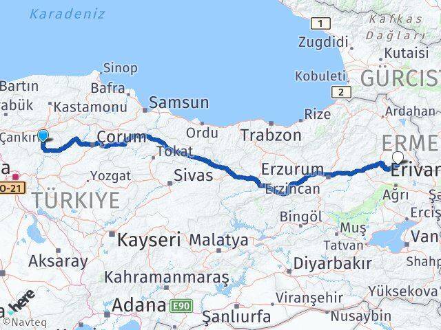 Çankırı Kağızman Kars Arası Kaç Km - Yol Haritası