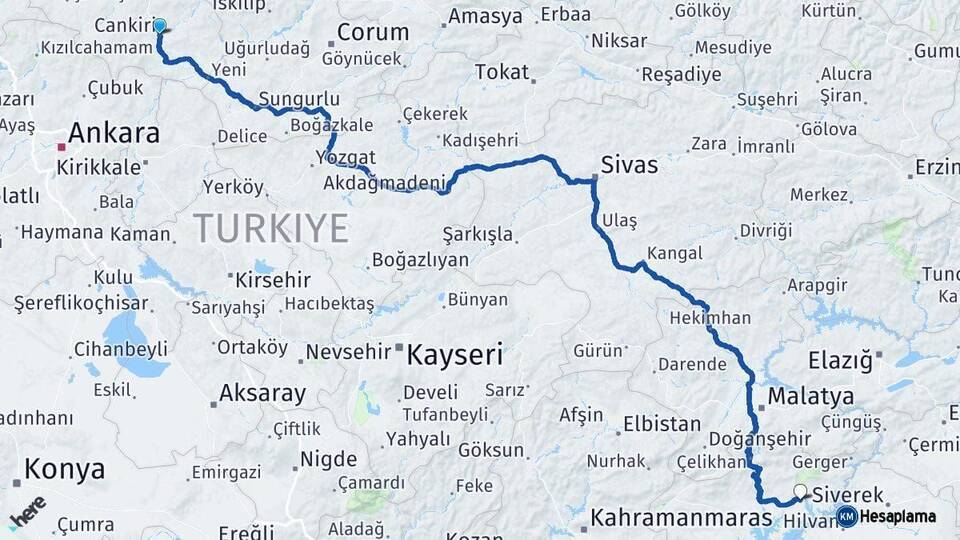 Çankırı Kahta Adıyaman Arası Kaç Km - Yol Haritası