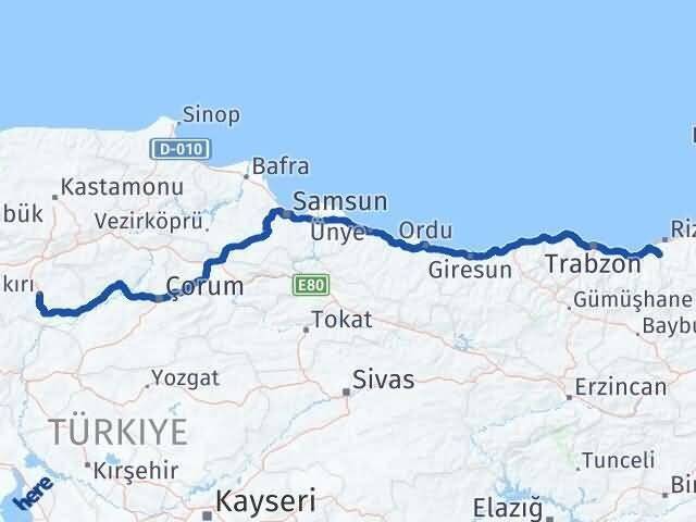 Çankırı Kalkandere Rize Arası Kaç Km - Yol Haritası
