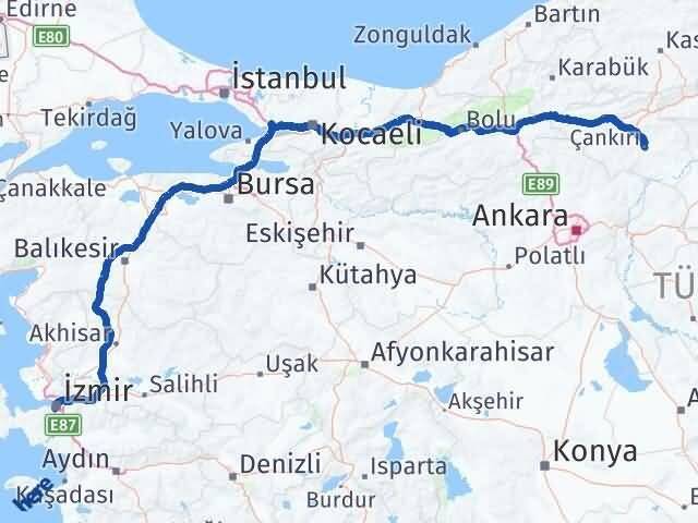 Çankırı Karabağlar İzmir Arası Kaç Km - Yol Haritası