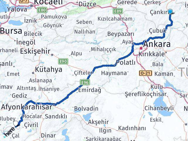Çankırı Karahallı Uşak Arası Kaç Km - Yol Haritası