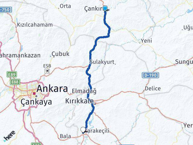 Çankırı Karakeçili Kırıkkale Arası Kaç Km - Yol Haritası