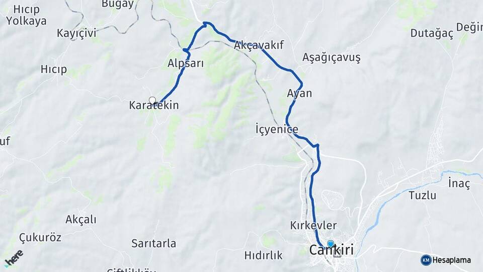 Çankırı Karatekin Korgun Arası Kaç Km - Yol Haritası