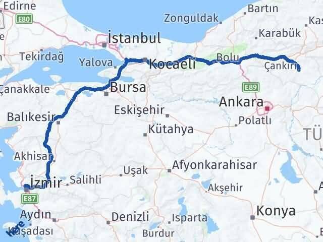 Çankırı Karşıyaka İzmir Arası Kaç Km - Yol Haritası