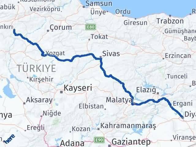 Çankırı Kayapınar Diyarbakır Arası Kaç Km - Yol Haritası