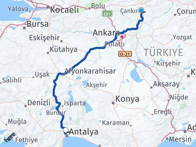 Çankırı Kepez Antalya Arası Kaç Km - Yol Haritası