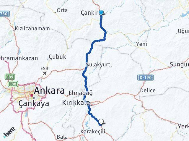 Çankırı Keskin Kırıkkale Arası Kaç Km - Yol Haritası