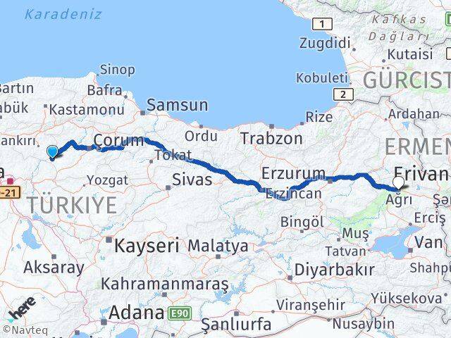 Çankırı Kızılırmak Ağrı Arası Kaç Km - Yol Haritası