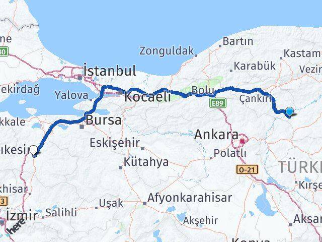 Çankırı Kızılırmak Balıkesir Arası Kaç Km - Yol Haritası