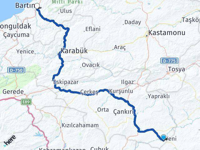 Çankırı Kızılırmak Bartın Arası Kaç Km - Yol Haritası