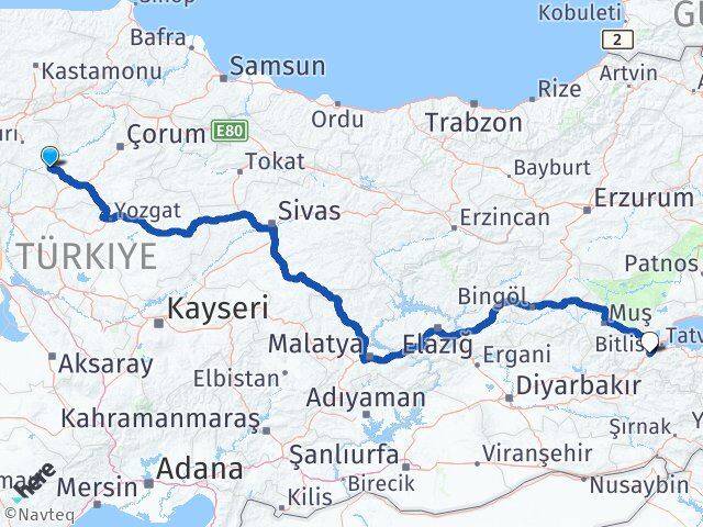 Çankırı Kızılırmak Bitlis Arası Kaç Km - Yol Haritası