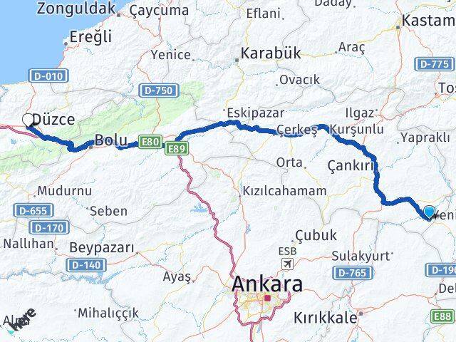 Çankırı Kızılırmak Düzce Arası Kaç Km - Yol Haritası