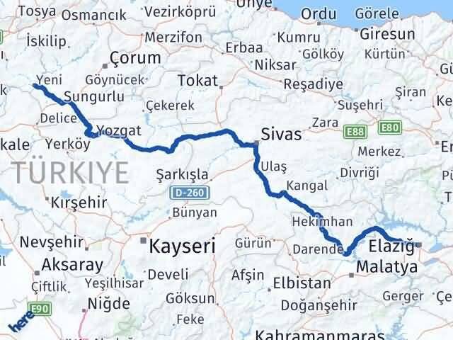 Çankırı Kızılırmak Elazığ Arası Kaç Km - Yol Haritası