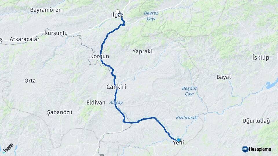 Çankırı Kızılırmak Ilgaz Arası Kaç Km - Yol Haritası
