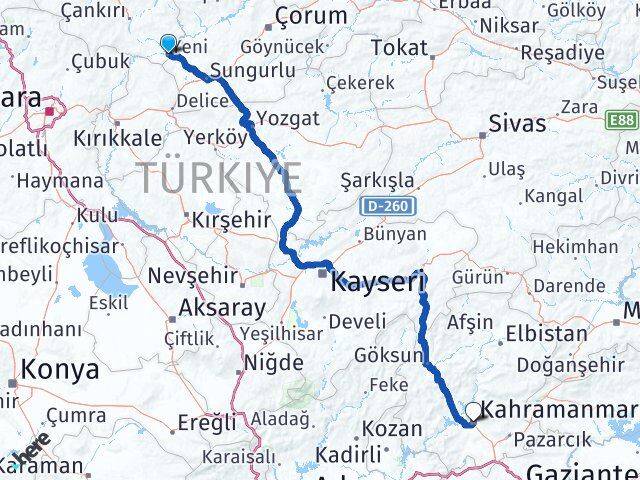 Çankırı Kızılırmak Kahramanmaraş Arası Kaç Km - Yol Haritası