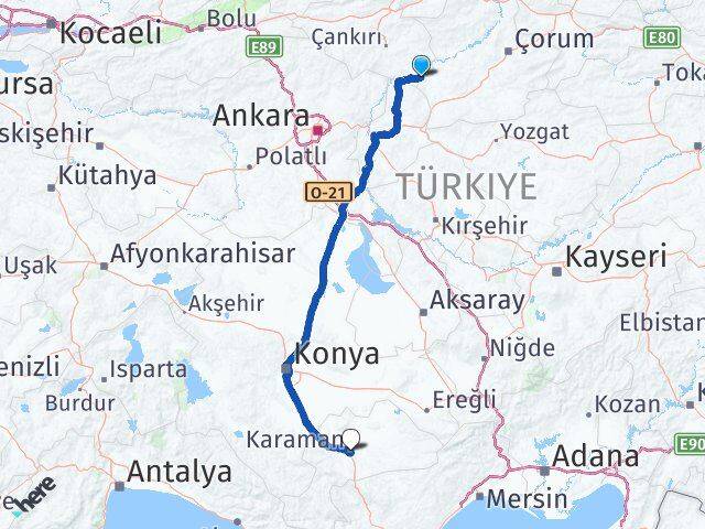 Çankırı Kızılırmak Karaman Arası Kaç Km - Yol Haritası