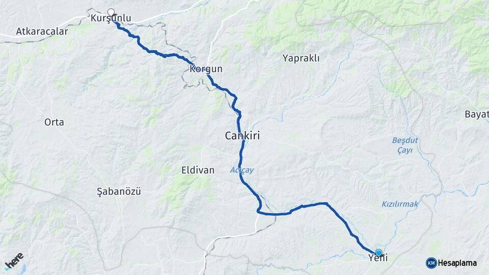 Çankırı Kızılırmak Kurşunlu Arası Kaç Km - Yol Haritası