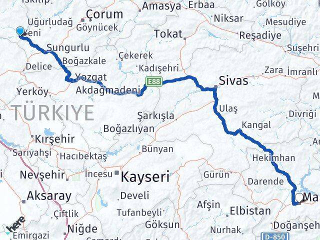 Çankırı Kızılırmak Malatya Arası Kaç Km - Yol Haritası