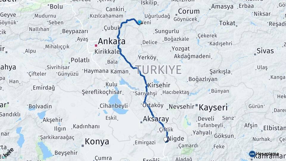 Çankırı Kızılırmak Niğde Arası Kaç Km - Yol Haritası
