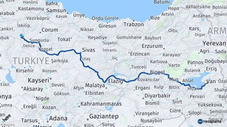 Çankırı Kızılırmak Van Arası Kaç Km - Yol Haritası