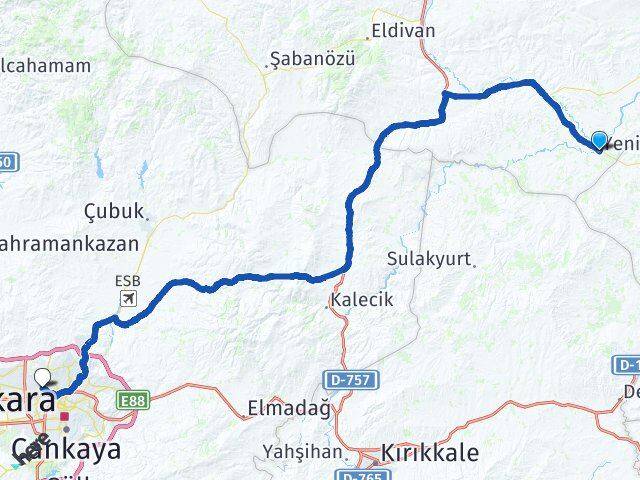Çankırı Kızılırmak Yenimahalle Ankara Arası Kaç Km - Yol Haritası
