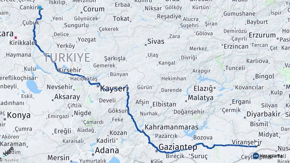 Çankırı Kızıltepe Mardin Arası Kaç Km - Yol Haritası