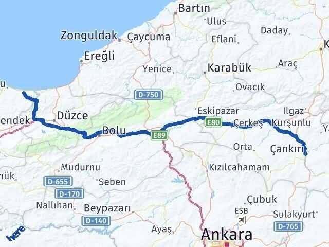 Çankırı Kocaali Sakarya Arası Kaç Km - Yol Haritası