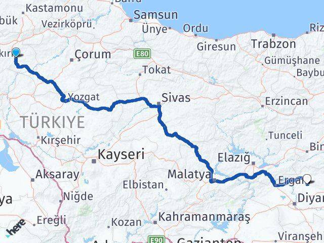 Çankırı Kocaköy Diyarbakır Arası Kaç Km - Yol Haritası